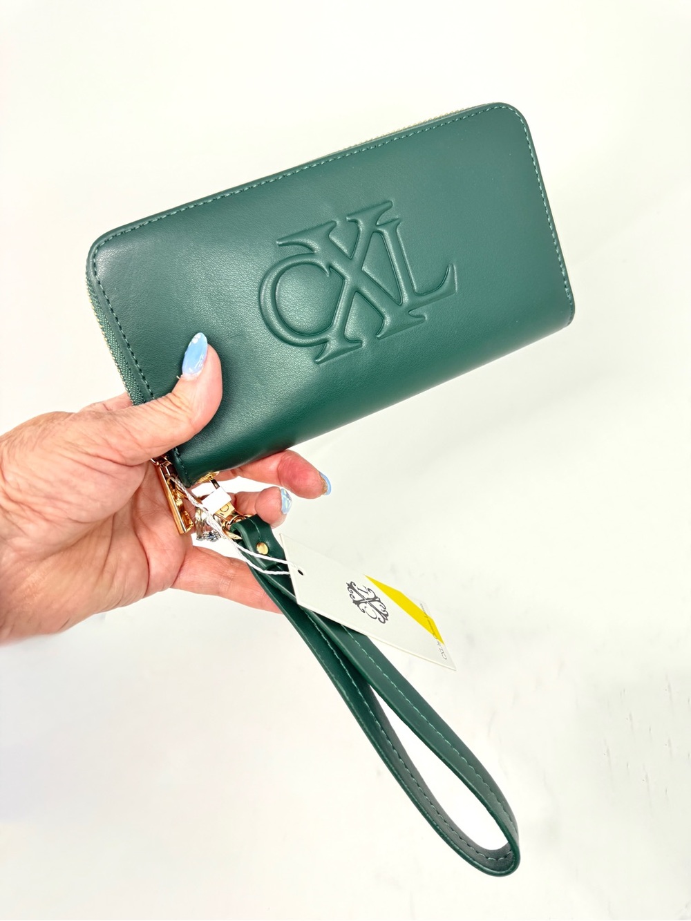 CXL by CHRISTIAN LACROIX Porte Embossed Logo Zip Around Wallet Wristlet Teal NWT